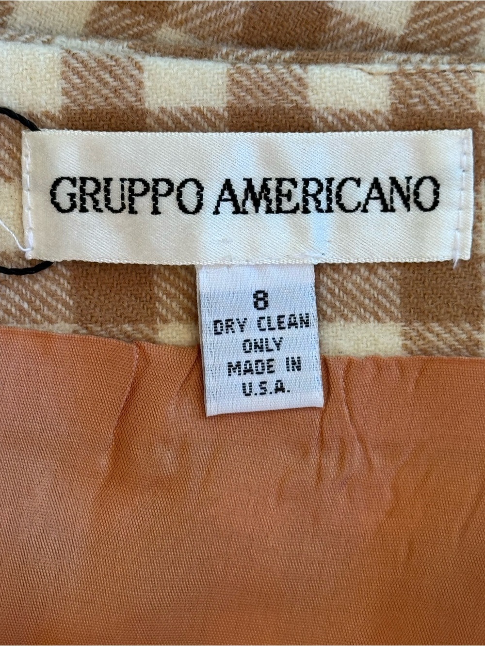 Vintage Gruppo Americano wool miniskirt gingham check ivory cream tan beige 6 - Picture 2 of 11